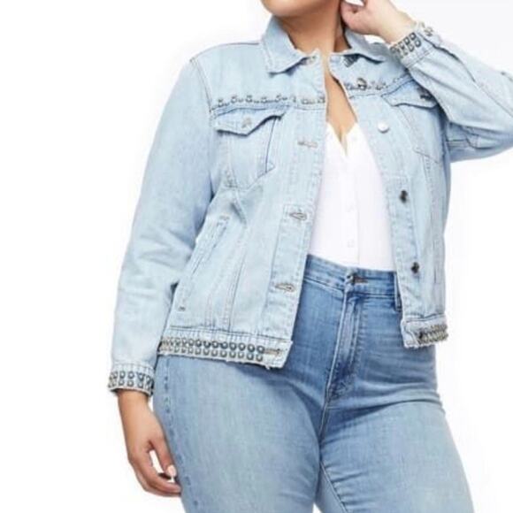 GOOD AMERICAN Studded Boyfriend Denim Jean Jacket Size 2/3 - Picture 1 of 15